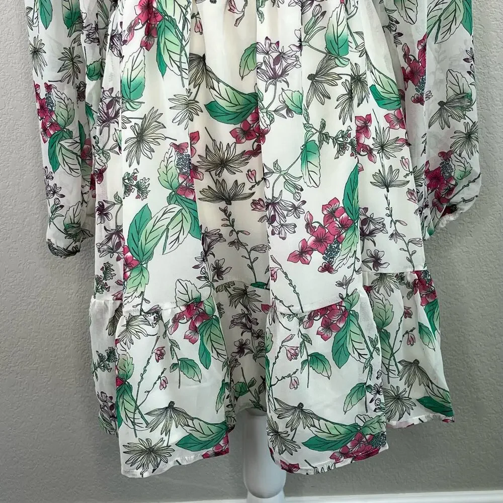 Steve Madden Floral Chiffon Smocked Mini Dress M GardenCore Romantic Whimsigoth
